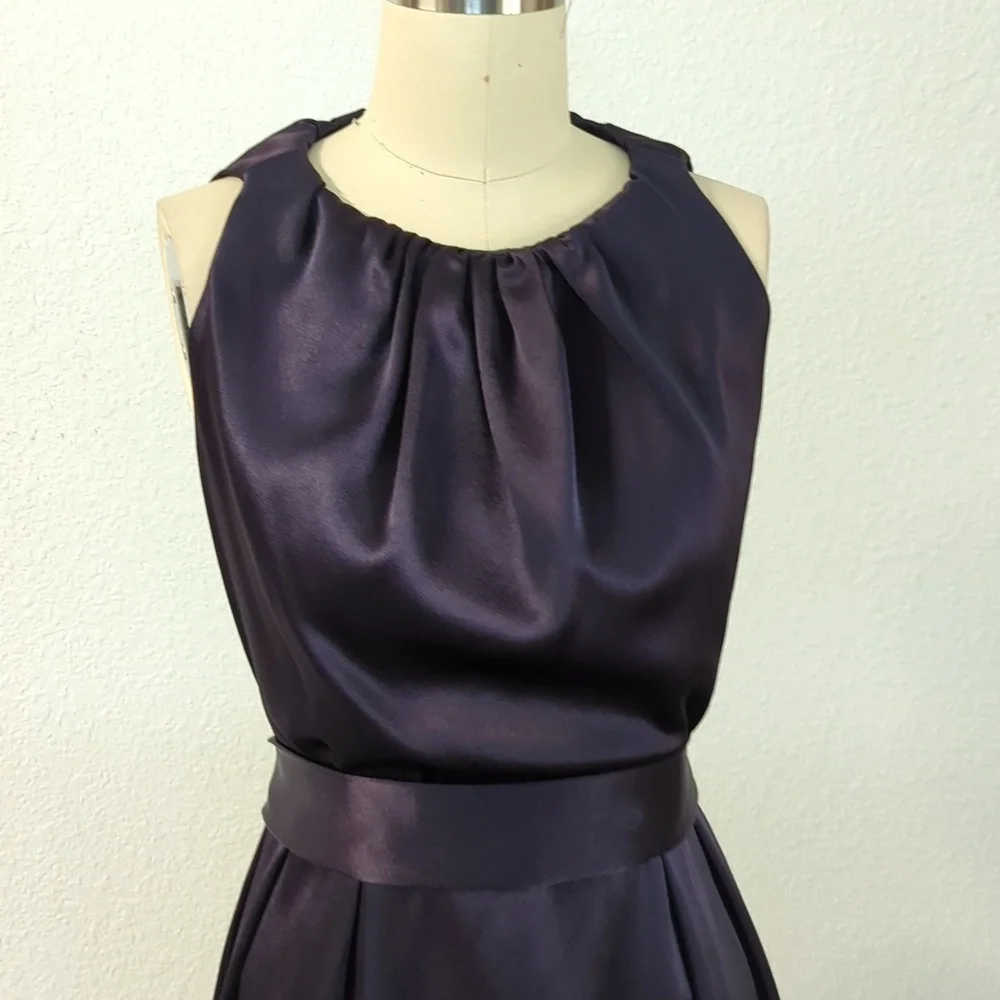 Celine Saint Waist Tie Open Back A Line Satin Dress Dark Gray Purple 40/8 classy - Picture 3 of 12